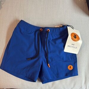 Blue Swim Shorts with Orange Accents NWT